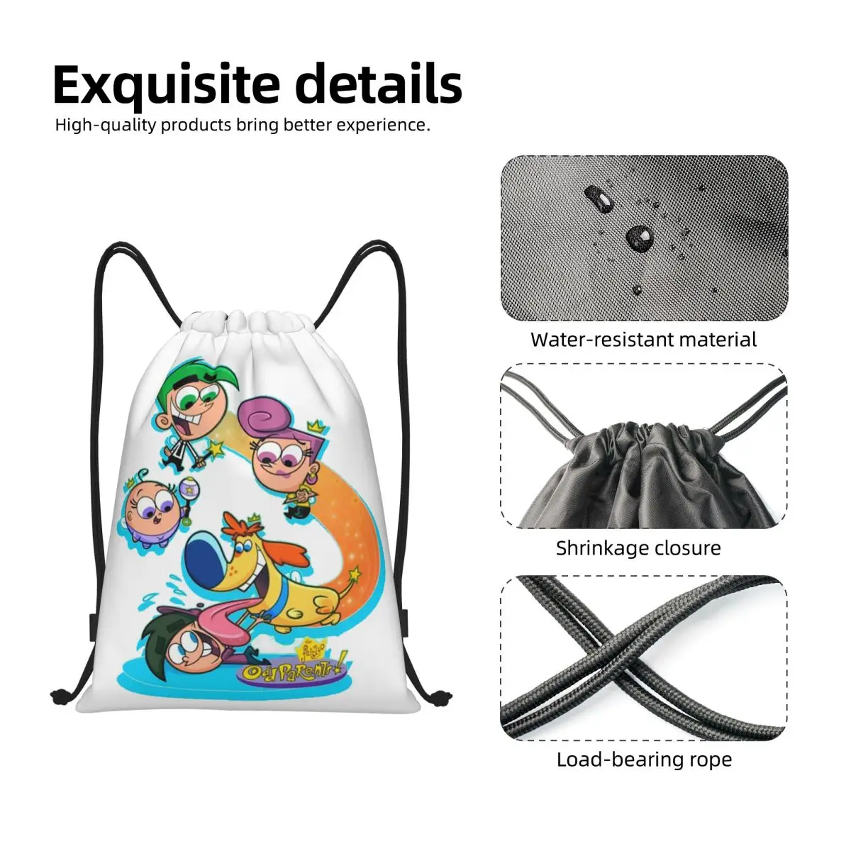 حقائب ظهر كوزمو من Fairly Oddparents حقائب ظهر عصرية محمولة برباط حقيبة رياضية حقائب كتب للسفر والمدرسة