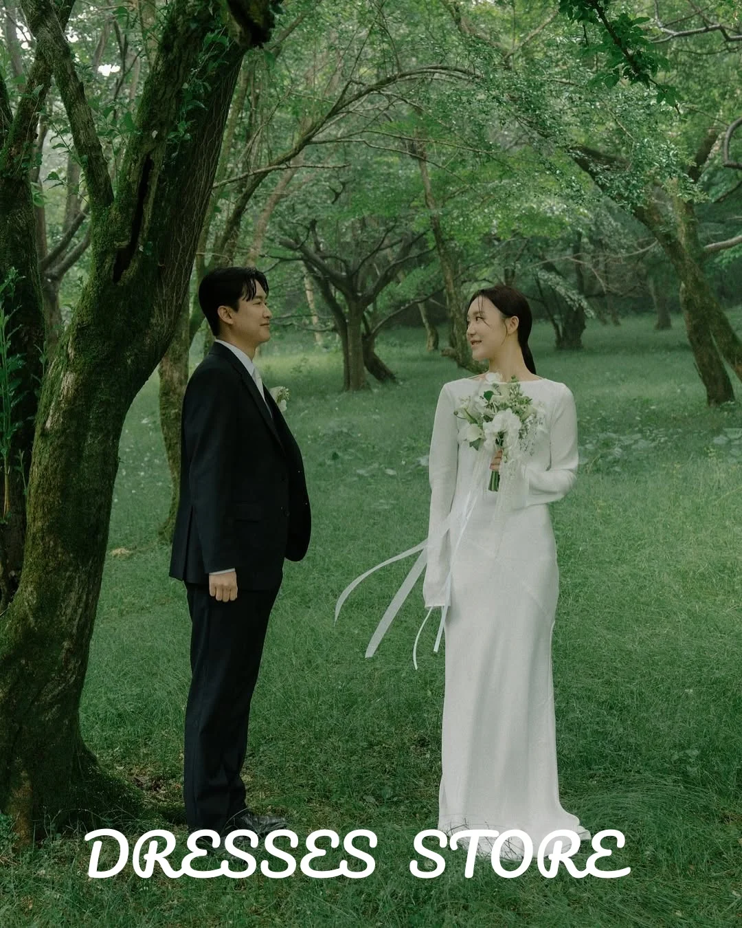 MD 2025 New O-Neck Korea A-Line Simple Wedding Dresses 웨딩드레스 Backless Long Sleeve  Customized Pretty 웨딩드레스 Bride Gowns Plus Size