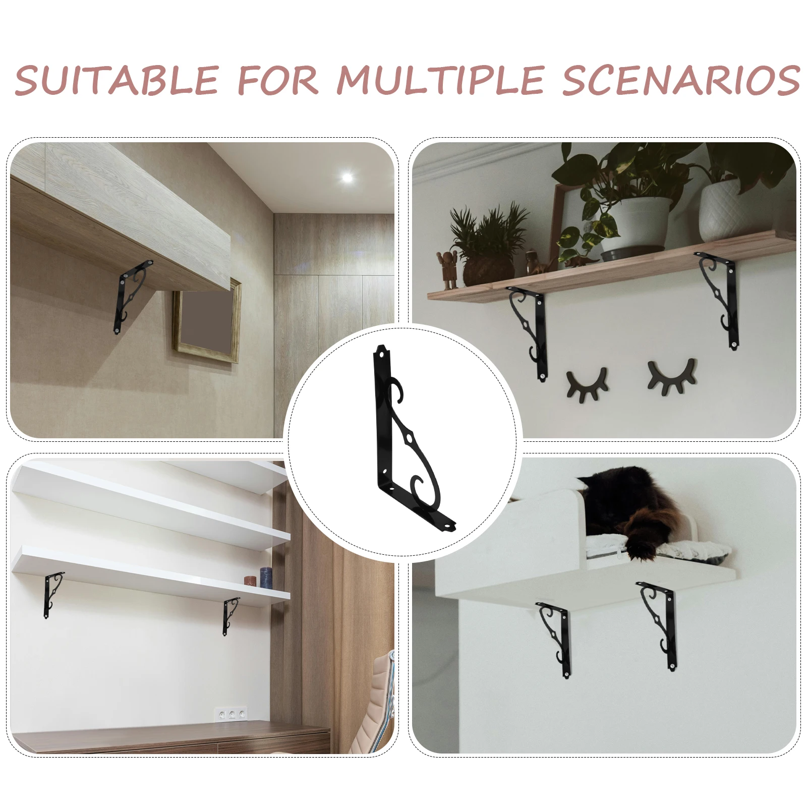 

6pcs Wall Shelf Bracket 90 Degree Iron Brackets For Shelves Heavy Duty Household Support Black Matte Finish Rust Resistant