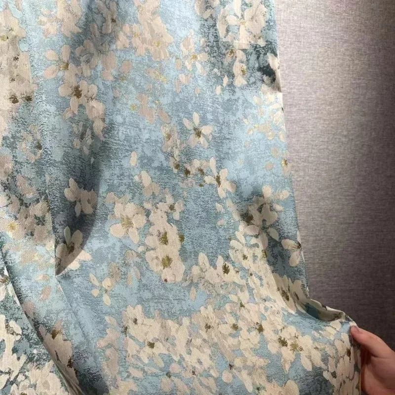 

New Upscale American-style Retro Luxury Northern Europe Light Luxury Blue Rural Curtains for Living White Tulle Custom Size.