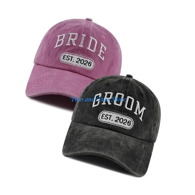 HX6F Bride and Groom Baseball Hat For Wedding Party Romance Embroidered Pattern Dad Mom Couple Hat For Travel And Honeymoon
