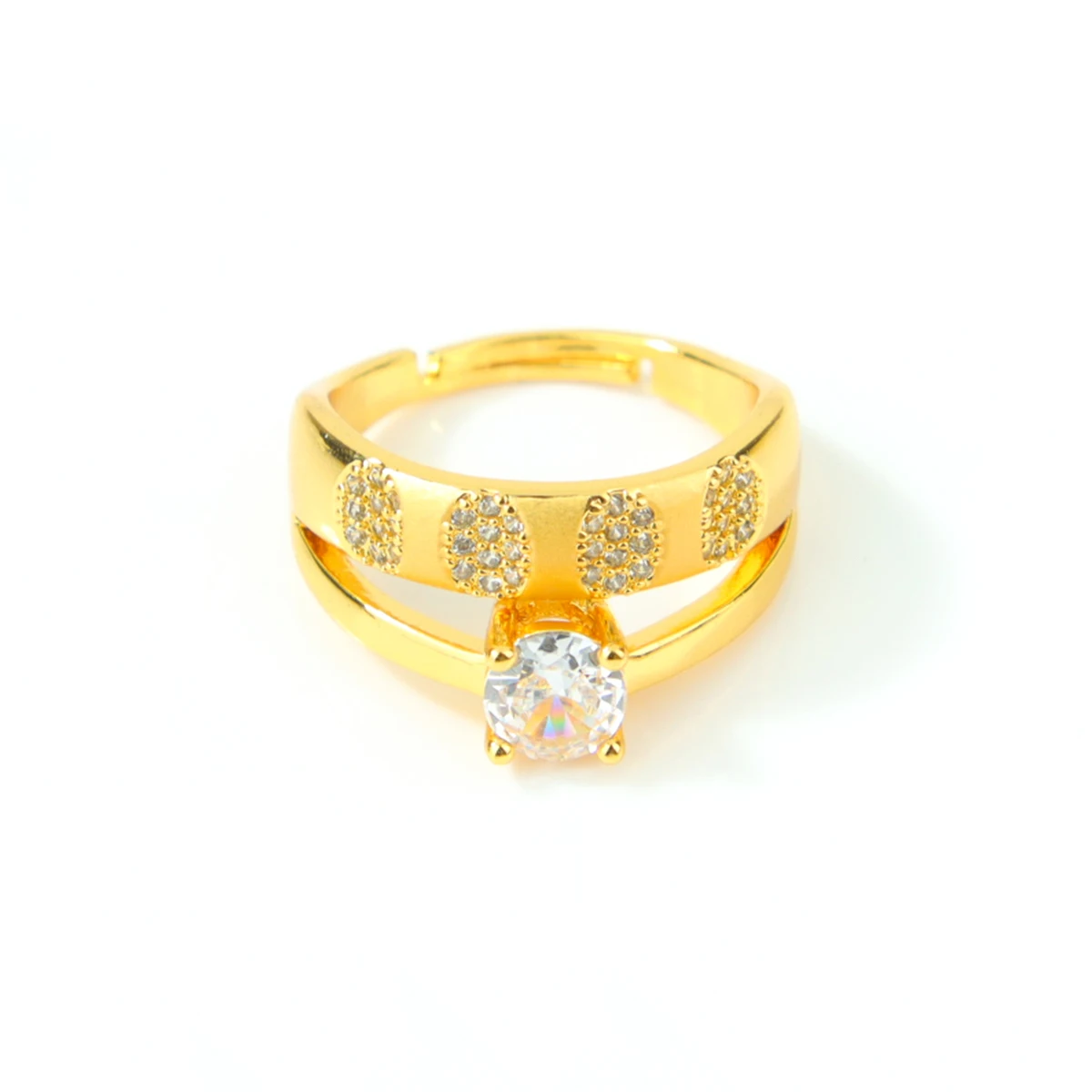 Dubai Mode Kubische Zirkonia Ringe 21k Vergoldet Arabische Braut Hochzeit Luxuriöse Paarringe Nigeria Damen Party Schmuck – Detail 12