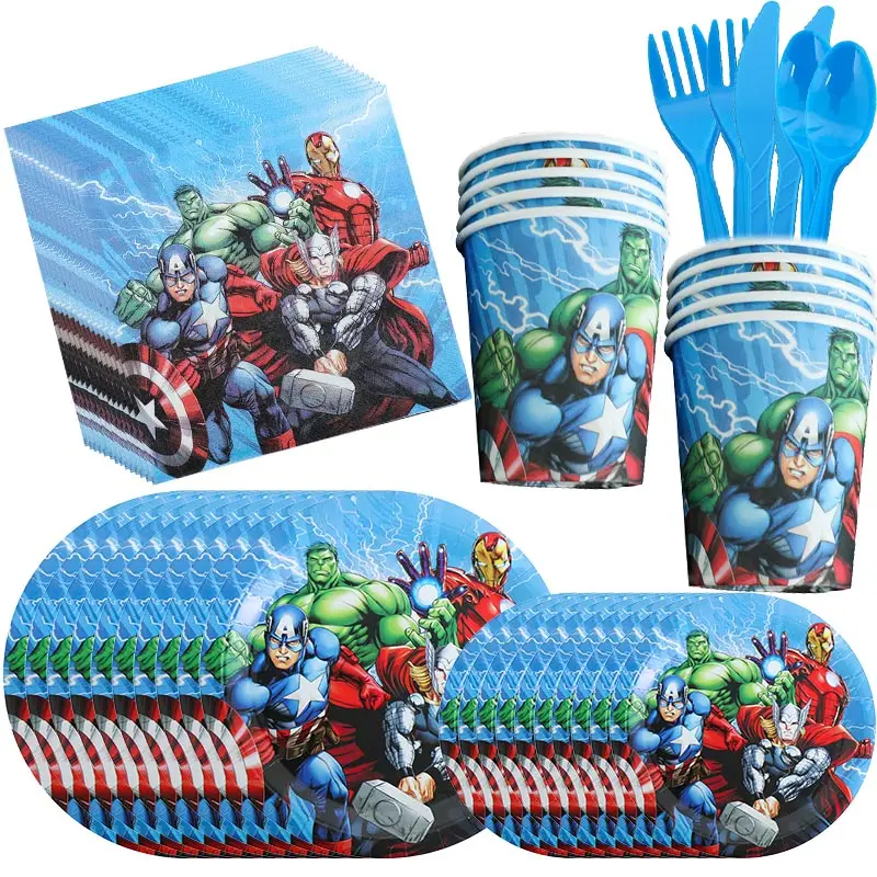 The Avengers Birthday Decorations Superhero Theme Spiderman Iron Man Tableware Cup Plate Balloons Party Supplies Kid Baby Shower