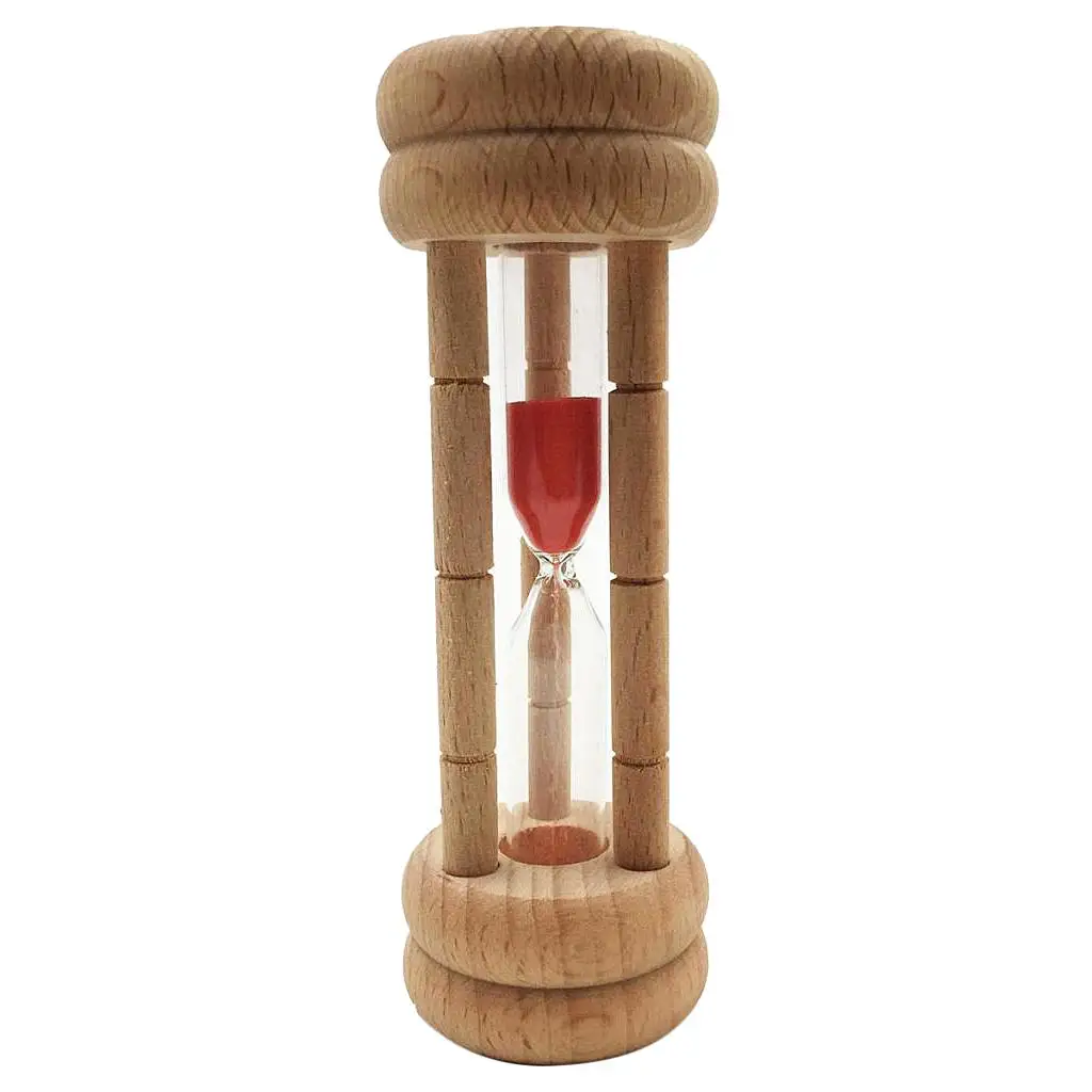 Glass Clock Tea 3 Minutes Hourglass glass Kitchen Cooking Yoga Sauna Decor - with Steady Wooden , Red