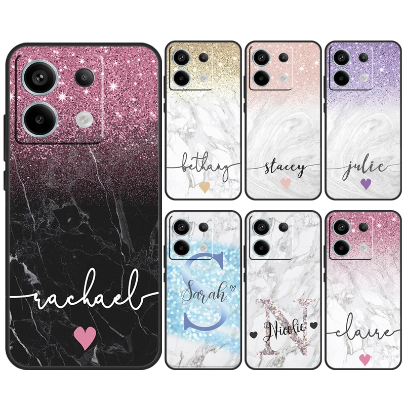 PERSONALISED Marble Glitter name Phone Case For Xiaomi Redmi Note 13 11 9 10 12 Pro Plus 9S 10S 11S 12S 9C 10C 12C 13C Cover