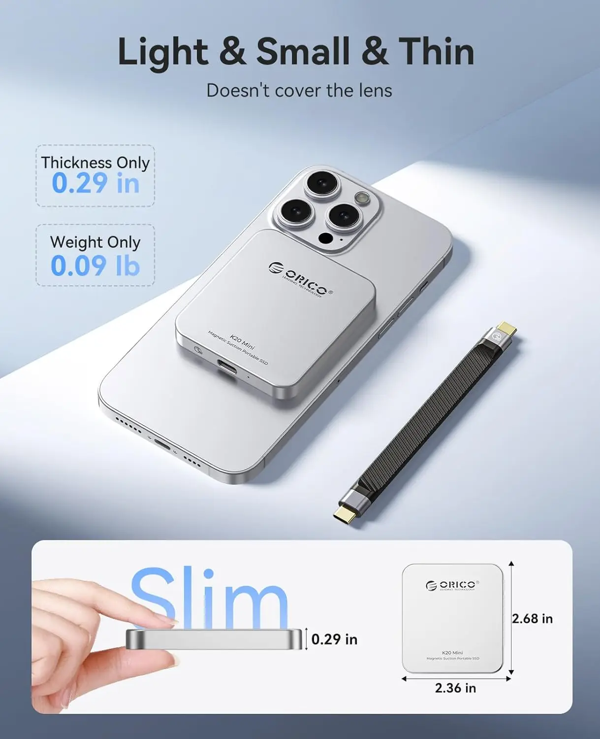 2TB Magnetic External SSD, 2000MB/s, 4K 120Hz ProRes, Aluminum Alloy, for iPhone/Tablet/PC