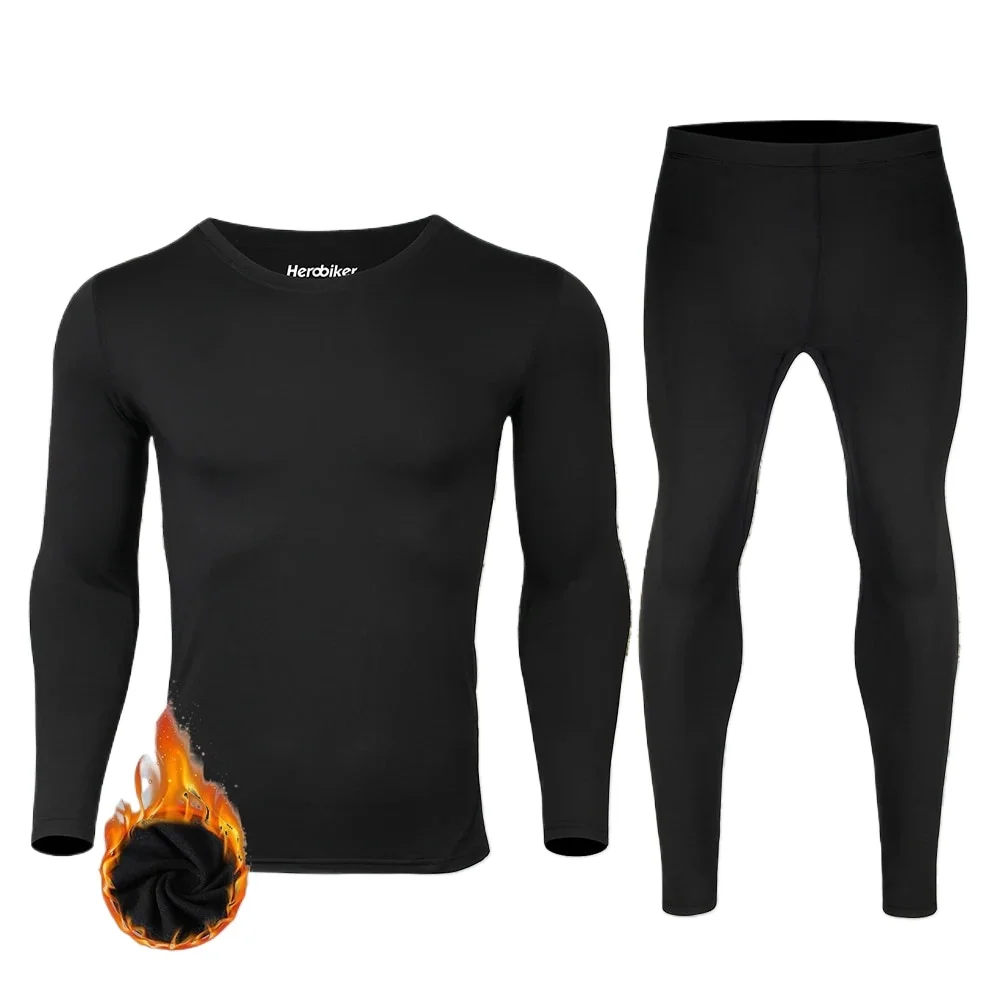 2025 New Men's Fleece Lined Thermal Underwear Set Motorcycle Skiing Base Layer Winter Warm Long Johns Shirts & Tops Bottom Suit