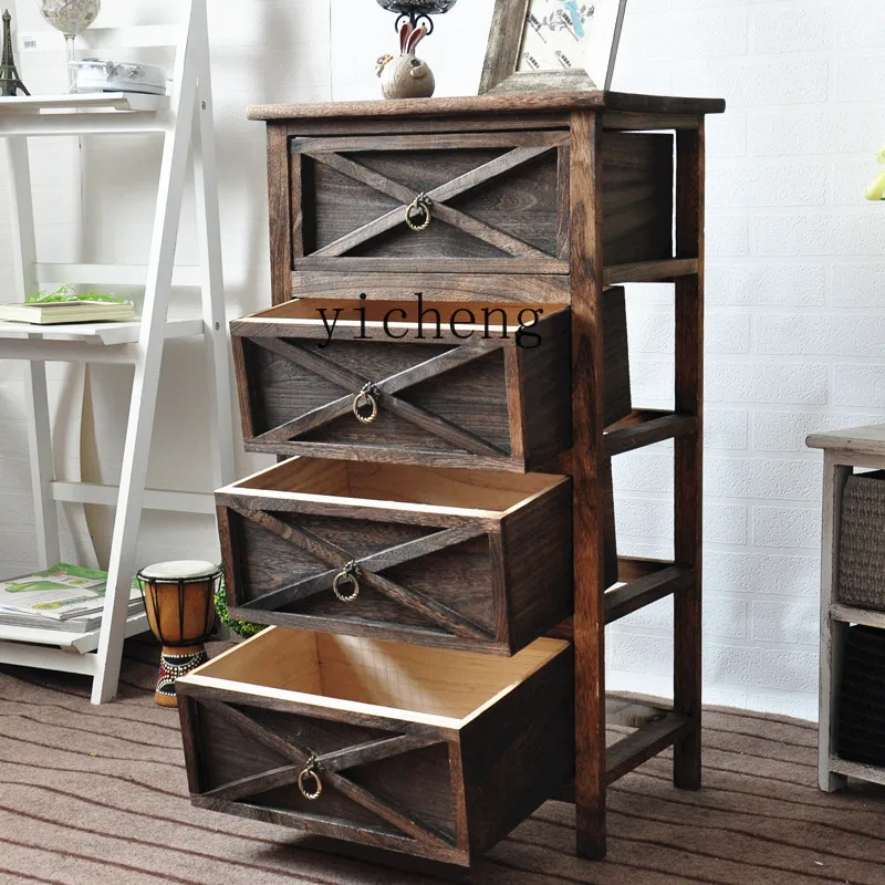

ZYA Pastoral Retro Simple Solid Wood Storage Cabinet Drawer-Type Multi-Layer Wooden Cabinet home accessories