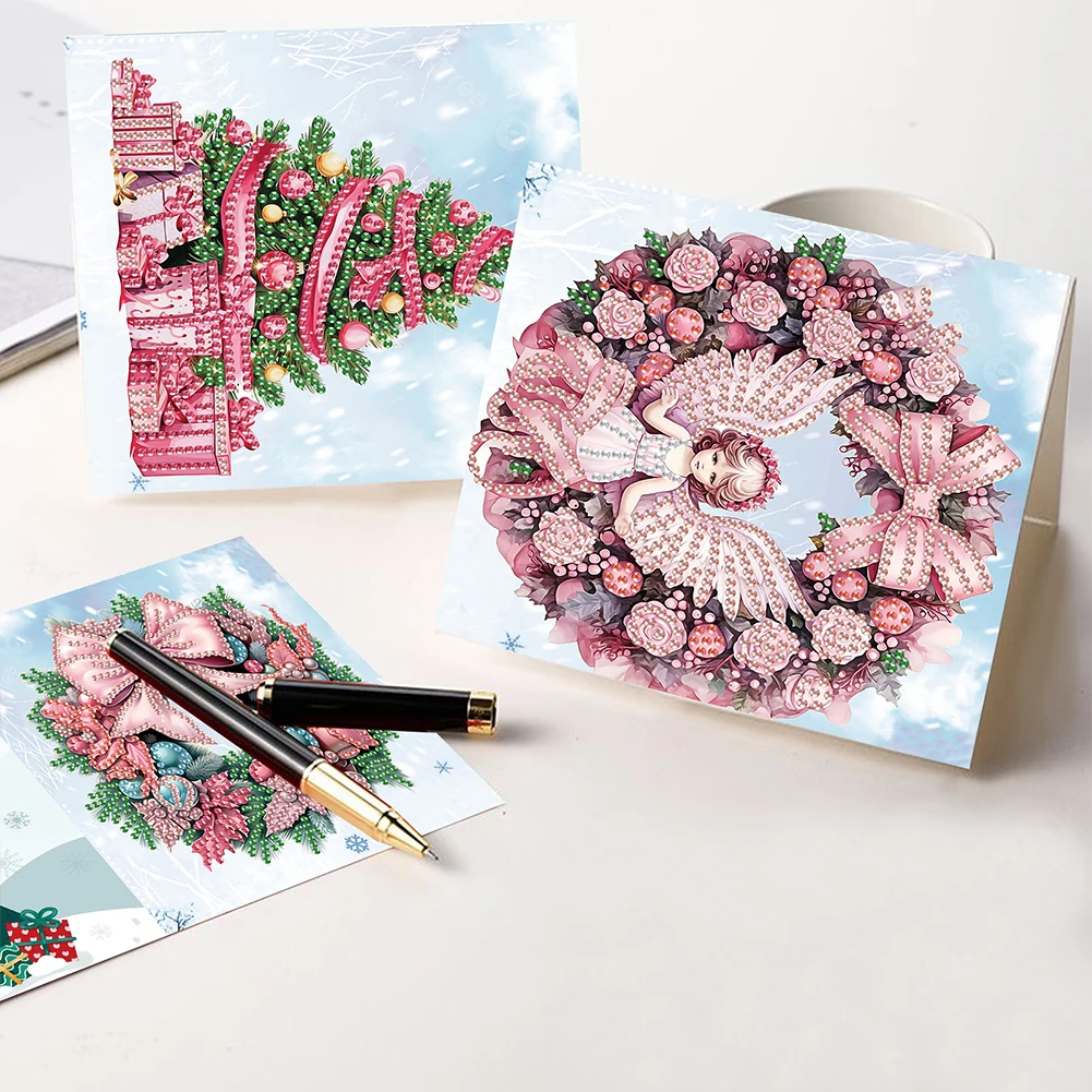 

6PCS DIY Diamond Painting Greeting Card Set Rhinestone Diamond Art Mosaic Postcards Thank You Cards and Holiday Blessings