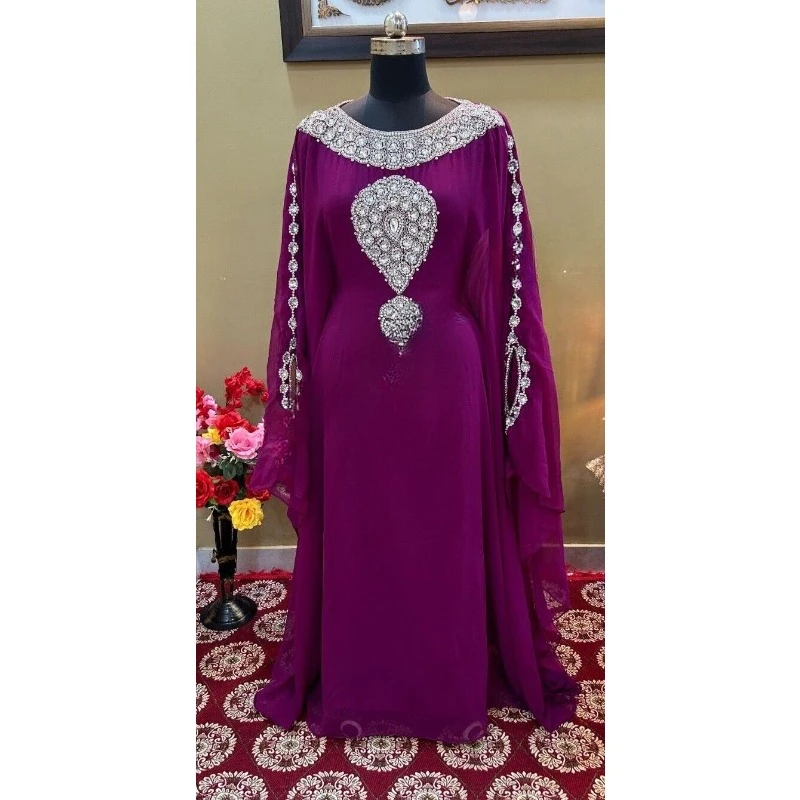 

Purple Crystal Glass Morocco Dubai Kaftans Abaya Dress Is Very Stylish and Trendy