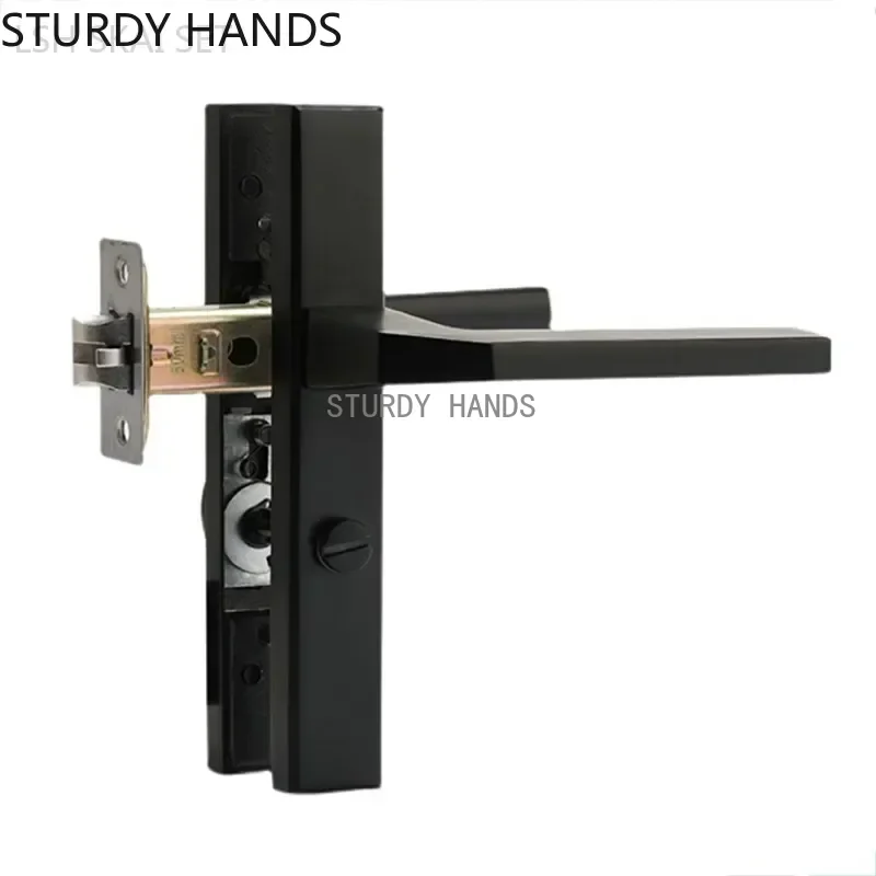 Mute Stainless Steel Bathroom Door Lock Black Narrow Edge Keyless Door Locks Interior Double-sided Handle Lock Home Hardware