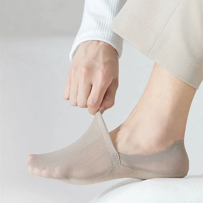 Man Breathable Invisible No Show Male Ice Silk Ankle Sock Slippers Summer Hollow Out Mesh Thin Anti-slip Low Cut Boat Socks