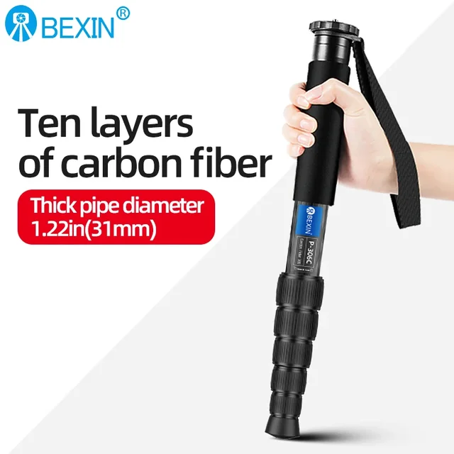 BEXIN P306C Monopod z włókna węglowego wysoki 1,6 m 6-sekcyjny wspornik do fotografii podróżnej na świeżym powietrzu do aparatu cyfrowego