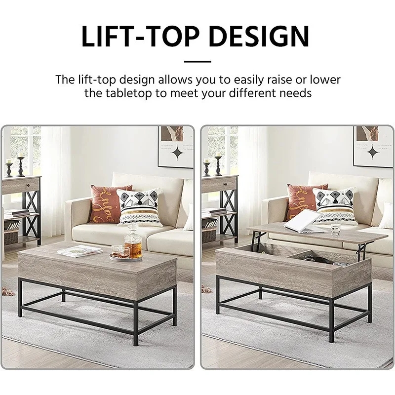 Industrial coffee table coffee table, living room storage room, farmhouse coffee table wooden table with hidden storage room 3