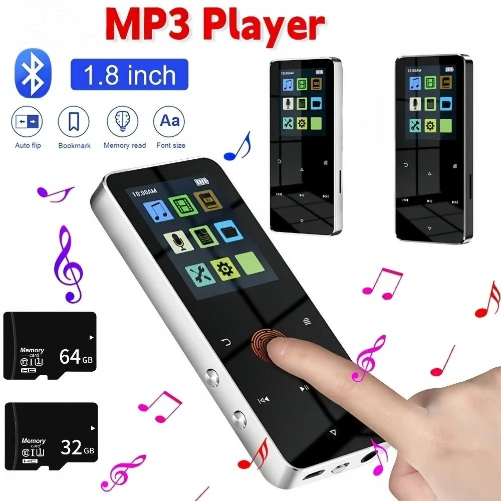 1.8 Inch TFT MP3 Player Touch Screen MP3 Bluetooth Music Player USB 2.0 3.5mm Jack Built-in E-book Recording