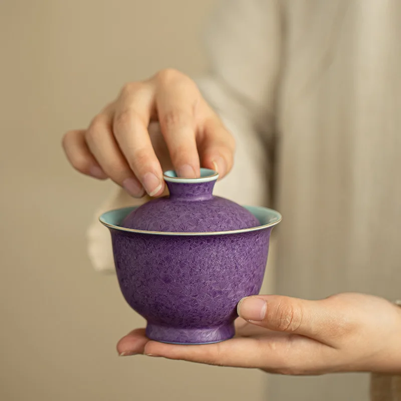 Purple Jun Gaiwan Thin Wall Crystalline Porcelain Brewing Bowl Heat Resistant Kung Fu Tea Household Tea Room Holiday Gift