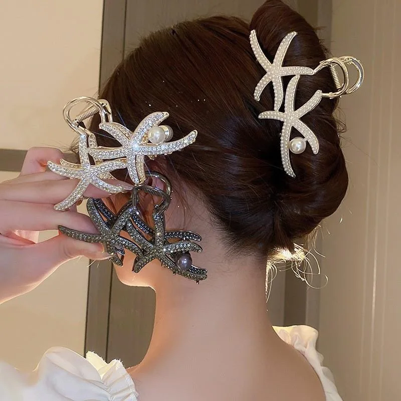 

YWYHJ Korean Style Full Rhinestone Pearl Starfish Hair Claw Alloy Claw Clips Large Shark Clip Hair Accessories for Women Girls