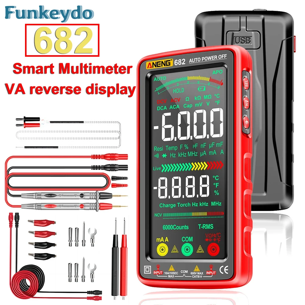 ANENG 682 Pro VA Reverse Display Multimeter Ammeter Buzzer Tester Rechargeable Multimetry Multimeter Electric Measuring Tools