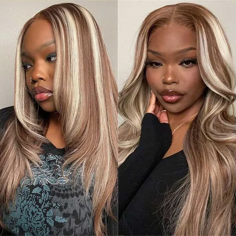 Blonde Blend Honey Brown Highlights Lace Front Wigs Long 13x4 Lace Wig Loose Deep Wavy miku cosplay Party Daily WEar Natural Wig
