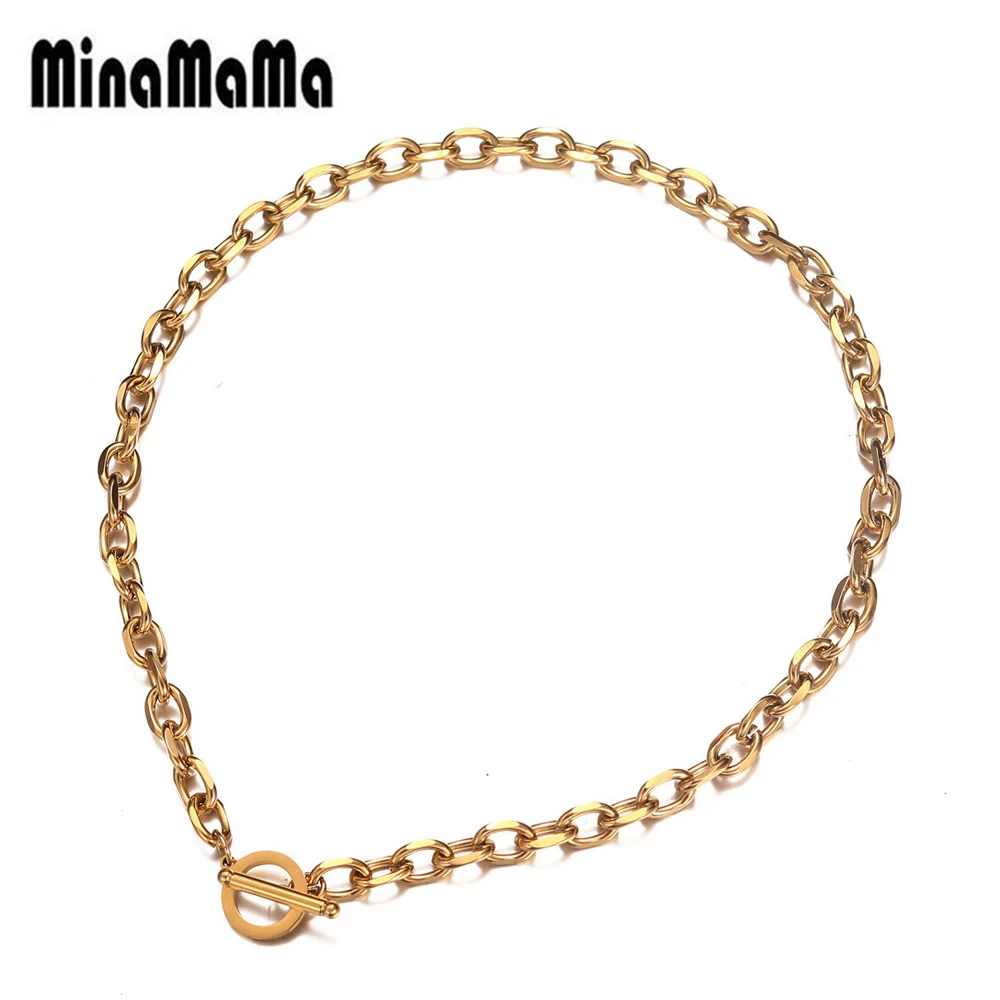 Vintage Stainless Steel Chunky Chain Necklace For Women Men Hip Hop Toggle Choker Jewelry