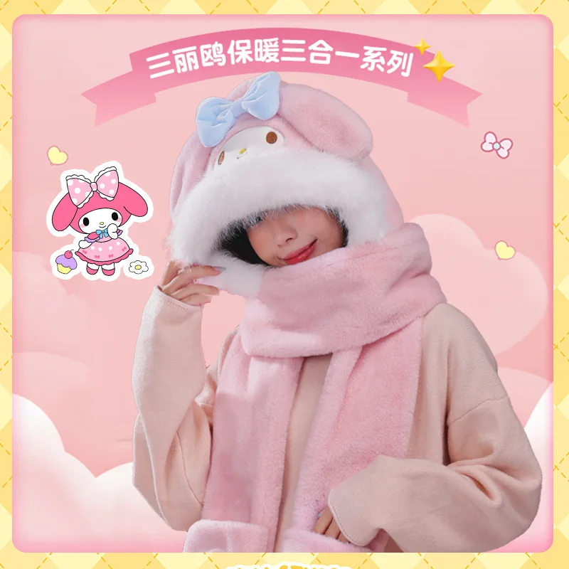 Gorro para niño con bonito corazón femenino de dibujos animados Kuromi Hello Kittys Cinnamoroll My Melody Otoño Invierno nuevo mantener caliente Anime Kawaii