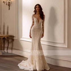Sweetheart Wedding Dresses Sexy Backless Bridal Gowns Lace Appliques Long Sleeves Mermaid Exquisite Vestidos De Novia Customized