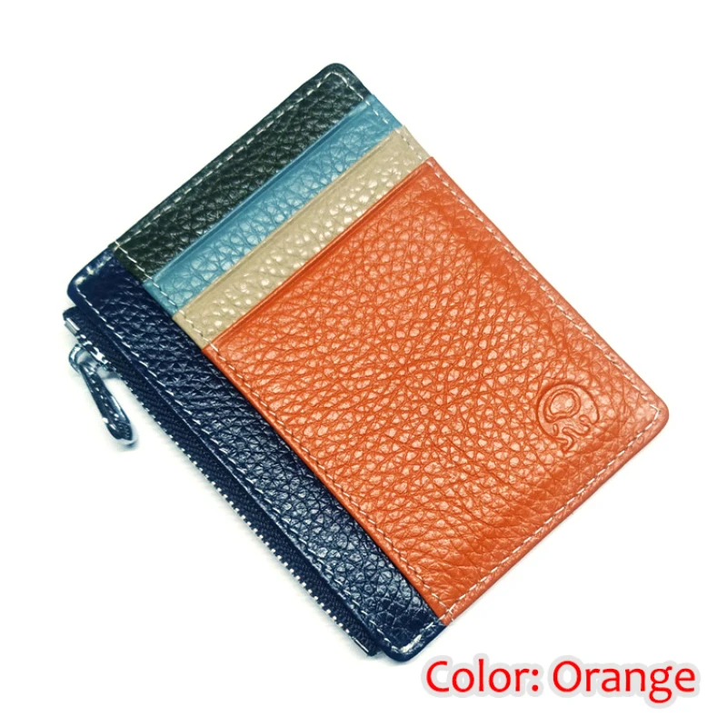 Real Leather Men Small Coin Money Bags Pocket Wallets Minimalism Pouch Zipper Credit Card Holder Ultra Thin Cards Cases Wallet