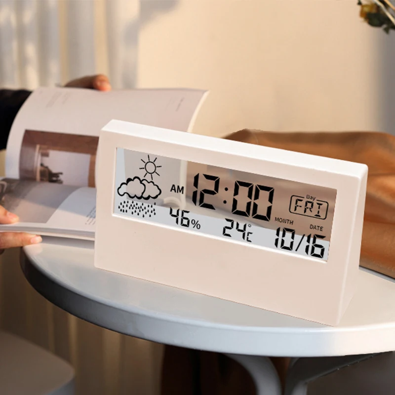 Electronic Clock Thermometer Thermo-Hygrometer Multifunction LED Temperature Humidity Meter Weather Station for Home With Alarm