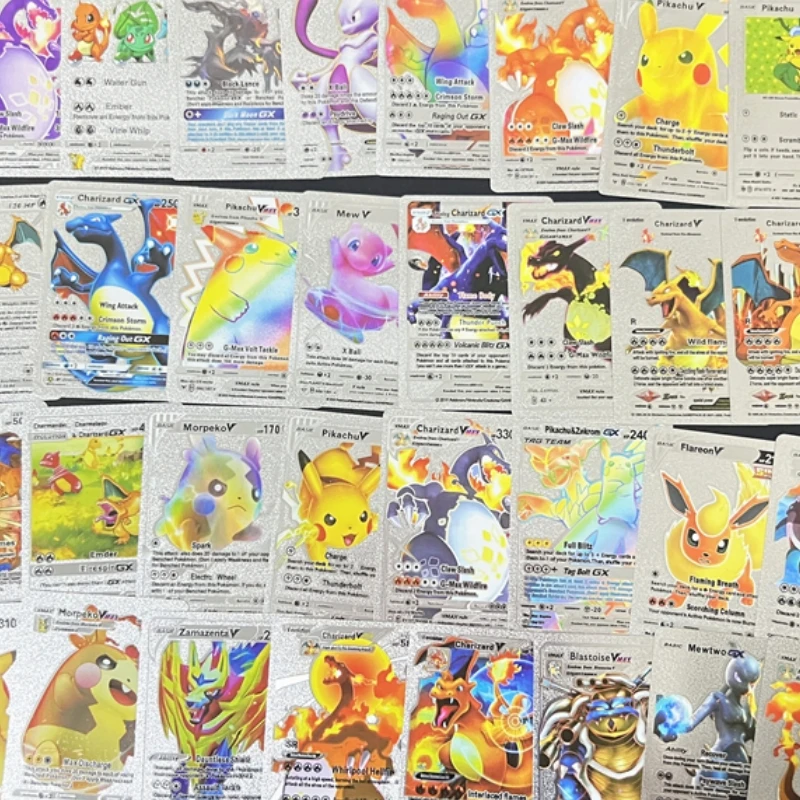 Carte de renforcement Flash Pokémon, feuille d'or, carte noire, arc-en-ciel doré, personnages d'anime, Pikachu, Mewtwo, Eevee, Gengar, ensemble de 55 pièces