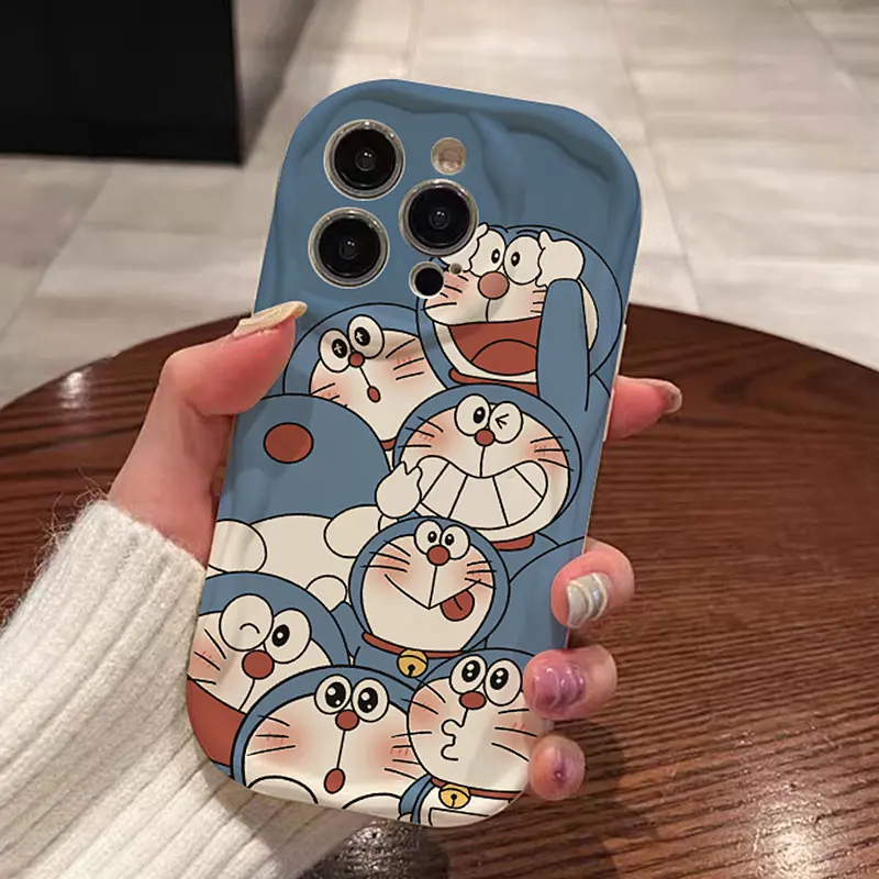 Lovely Doraemon Wave Case for iPhone 15 14 Pro Max 13 12 Mini 11 XS X XR 8 7 6 6S Plus SE 2022 2020 Silicone Protect Cover Funda