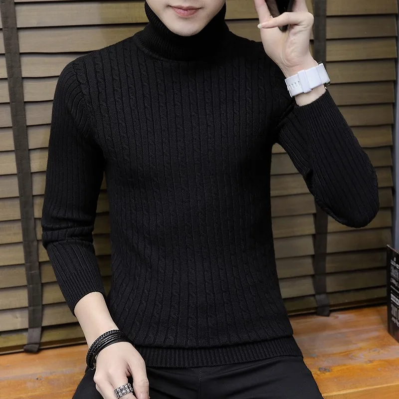 

2023 Autumn/Winter Casual Trend High Neck Knitted Polo Pullover Sweater Men Knit Sweater