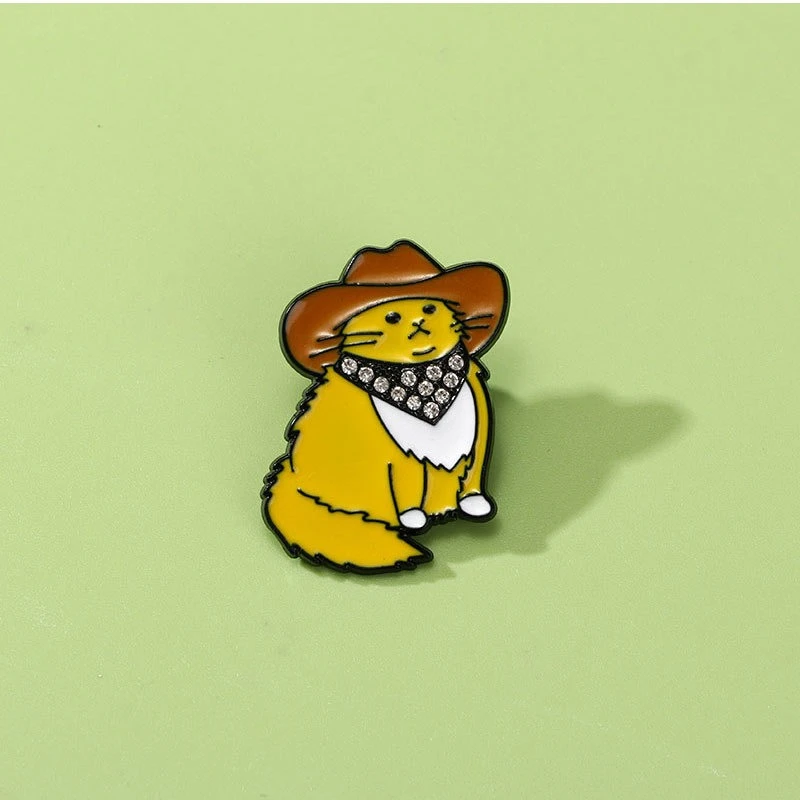 Innovative Design Western Cowboy Cartoon Cat Brooch Alloy Drop Oil Diamond Enamel Pin Badge For DIY Clothes Bags Hat Scarf Jeans
