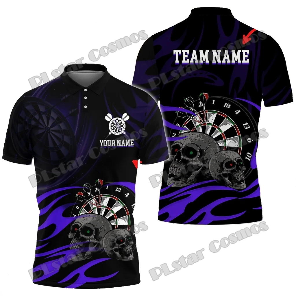 PLstar Men's 3D Printed Premium Polo Shirt Custom Name Cosmos Darts & Skull Pattern Multicolor Summer Casual Shirt POL206