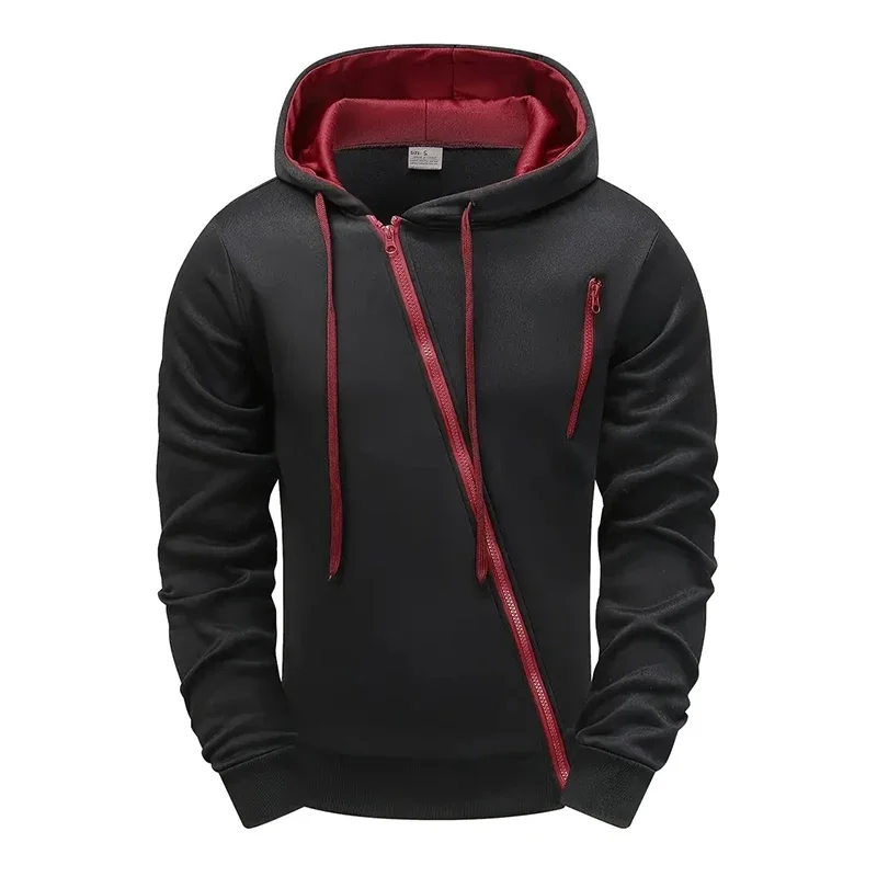 2025 Hot Sale Men's Hoodie Creative Diagonal Zipper Sweatshirts 2025 Autumn Winter Male Daily Casual Sporty Motorcycle Outwear