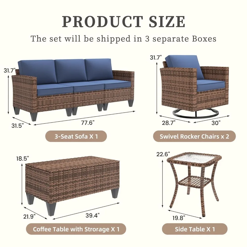 

Patio Furniture Set, 5 Pieces Outdoor Conversation Sets with Rocking Swivel Chairs, Wicker Rattan Outdoor Sofa Set, Customized