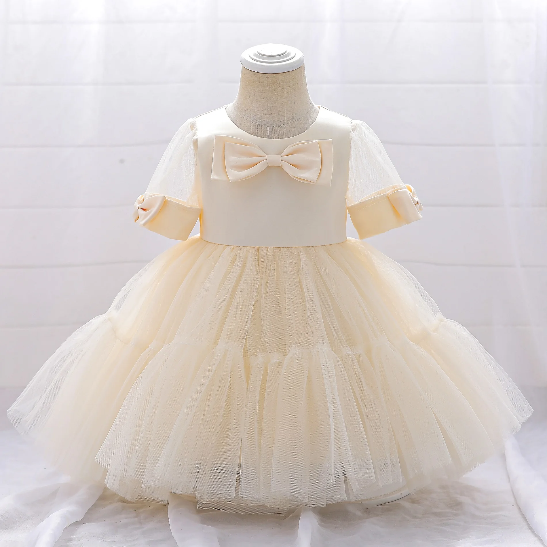 Girls Party Dresses 5 Colors 80cm-120cm Baby Dress Children Wedding Birthday Ball Gown Short Sleeve Gauze Vestidos