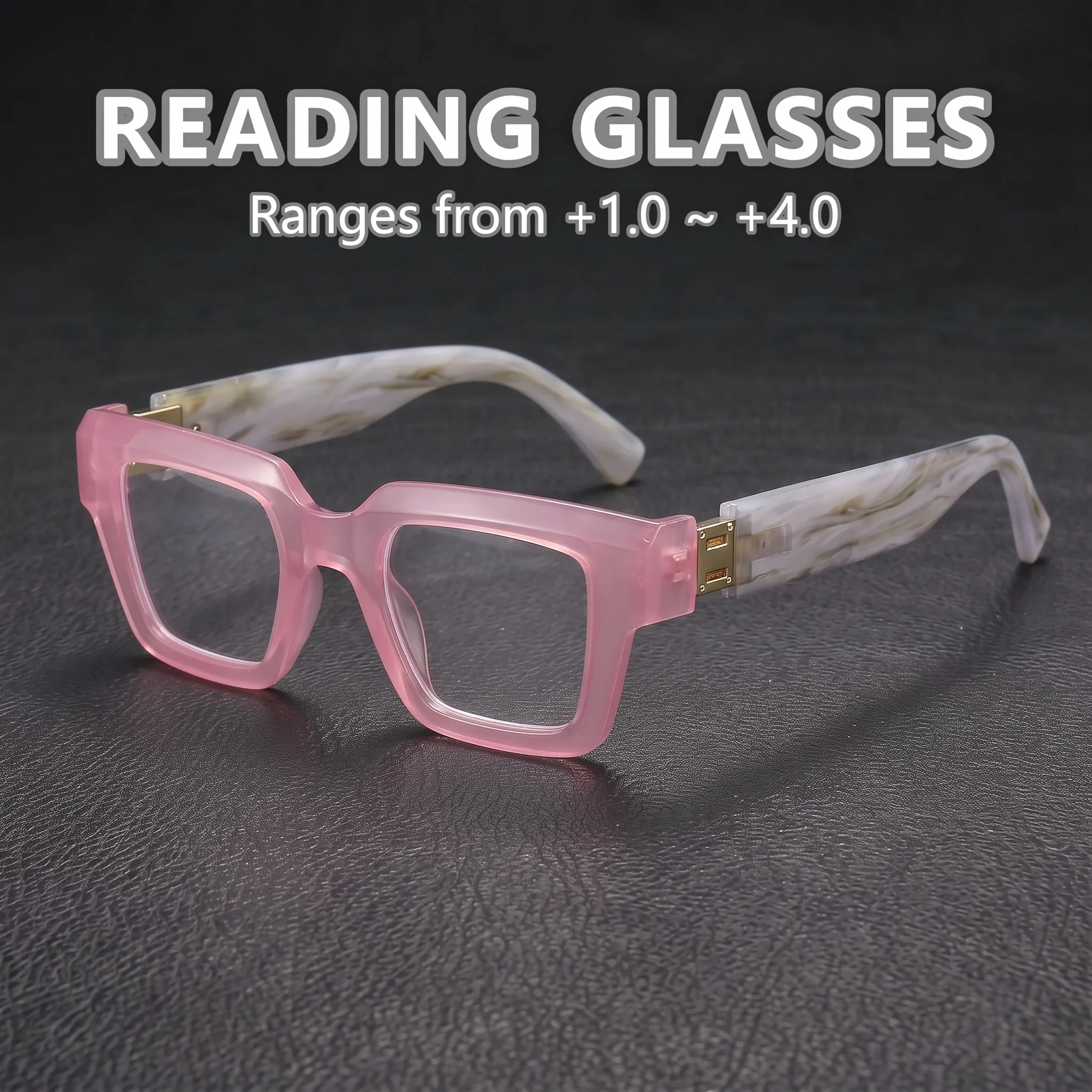 1 Pair of New Stylish Square Large-Frame High-Quality Marble-Pattern Reading Glasses for Men and Women, High-End Youthful-Looking Anti-Blue Light Reading Glasses, Computer/Tv/Mobile Phone Reading Glasses, Fashionable and Comfortable for Daily Wear