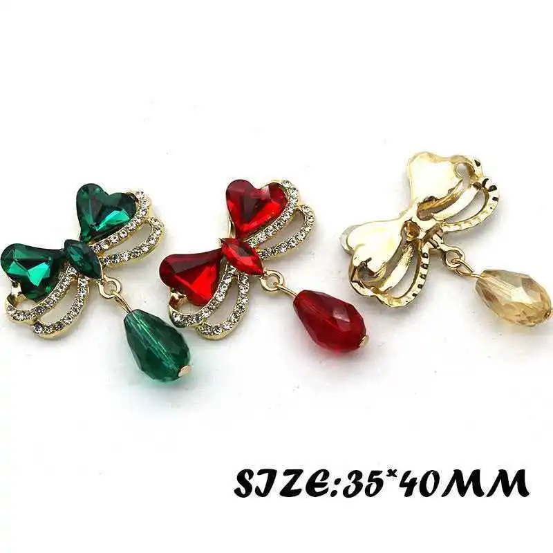 4-Pack Spring Elegant Versatile Rhinestone Colorful Bowknot Glass Waterdrop Pendants DIY Hair Accessories Clothing Decorations L