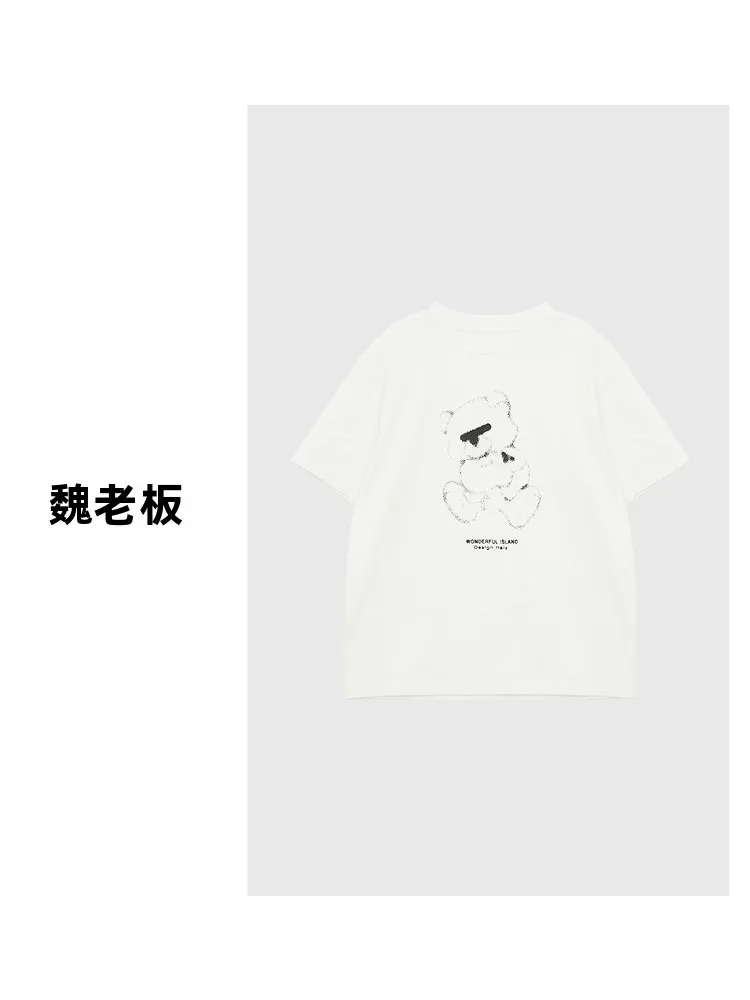 

Comfortable Pure Cotton ort Sve T-irt Quali Skin-friendly Breathable Versatile Little Bear Design for Women Summer Wear