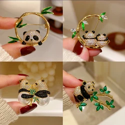 OKILY stile cinese adorabile zircone Panda spille di bambù per donna temperamento lussuoso simpatico animale corpetto di perle d'acqua dolce