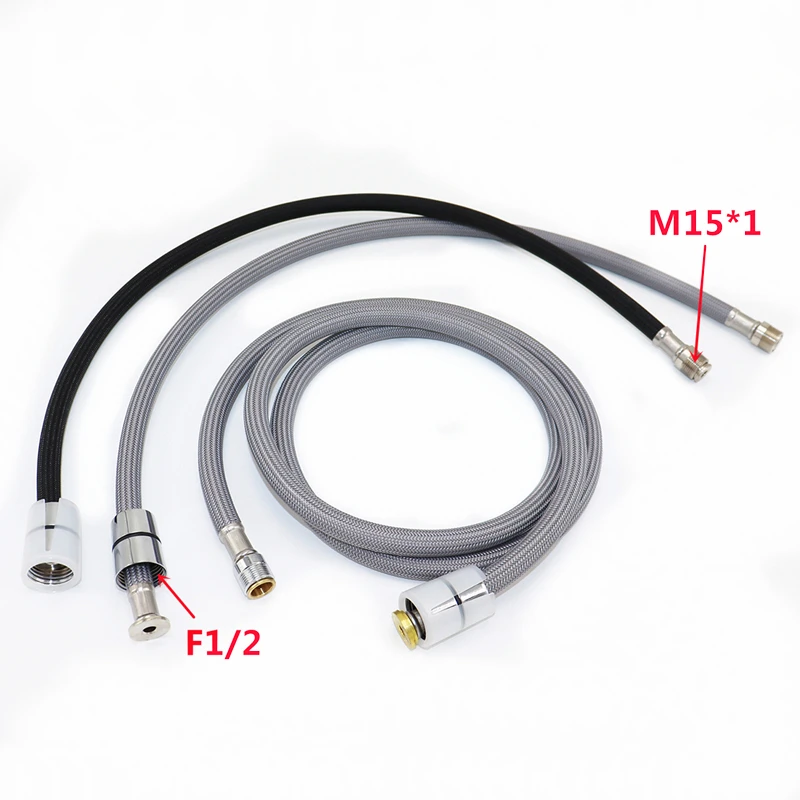 

F1/2 M15*1 Сменный шланг для смесителя, выдвижной шланг, нейлоновый шланг, серый/черный, кухонные аксессуары для душа, 50/60/85/150/180/300 см