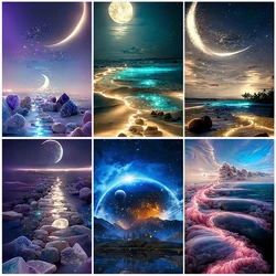 Cosmic Moon 5D DIY Diamond Painting Mosaic Embroidery Scenery Rhinestone Full Round Diamond Art Home Decor Painting