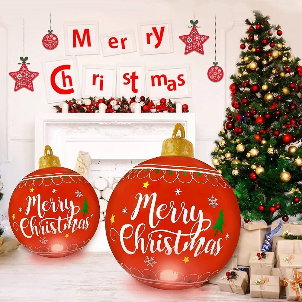 Christmas Printing Inflatable Ball 60cm Extra Large Balloon Funny Xmas Ball Design Snowflakes Balloon Outdoor Courtyard Decorate