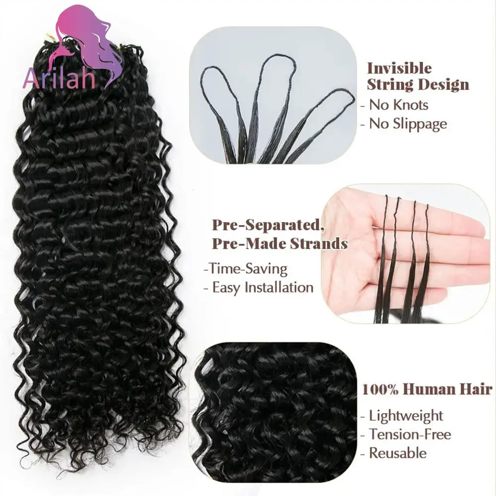 

Crochet Human Hair Curly For Black Women Pre Separated Crochet Hair Extensions Human Hair Deep Curly Bundles Knotless 100g/Pc