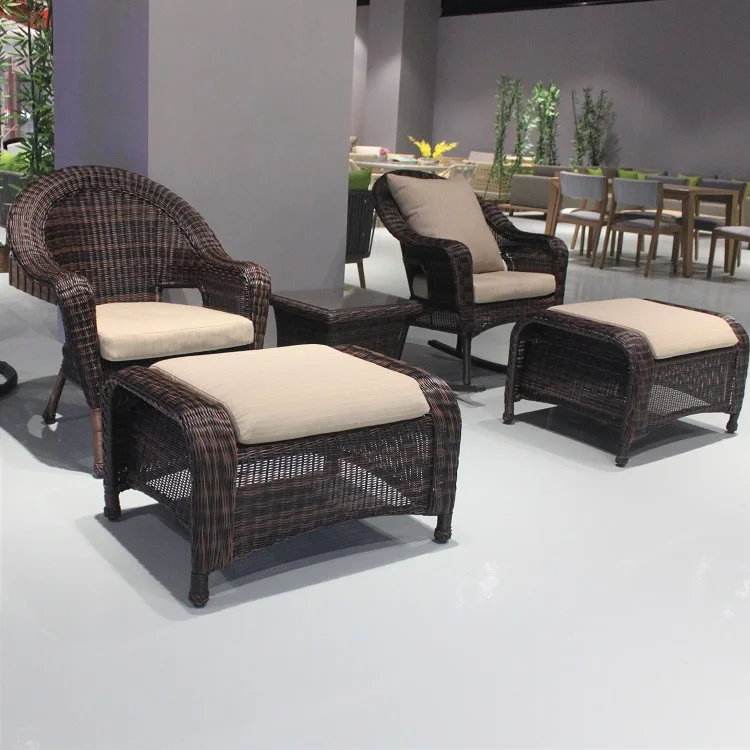 Household Furniture Balcony Rattan Rocking Chair Set Sectional Sofa with Footstool