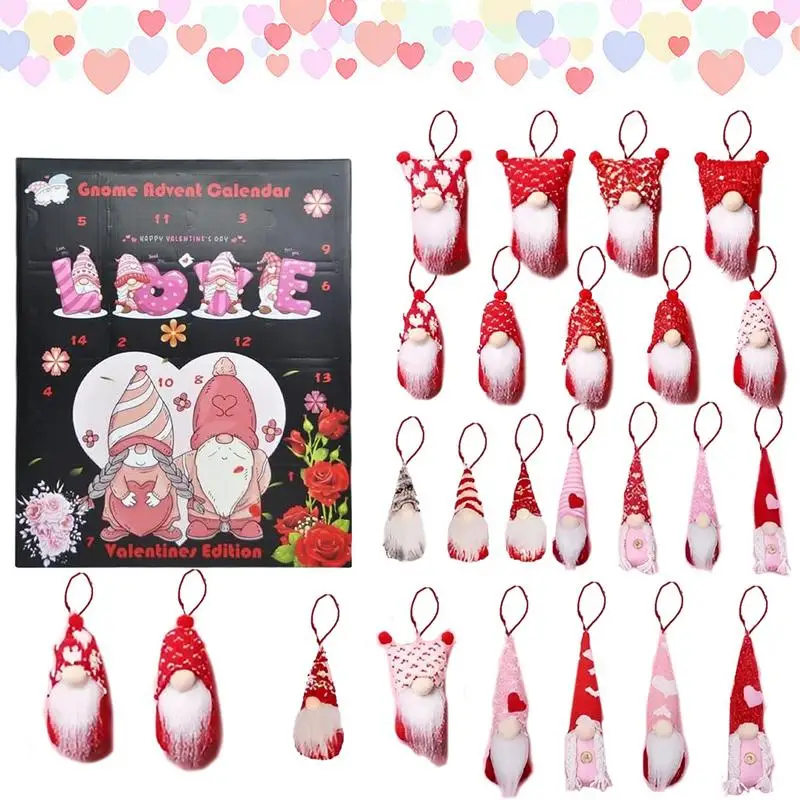 Gnome Ornament Set Valentines Day Advent Calendar Collectible Mantelpiece Decor Holiday Window Ornament Portable Home Decor