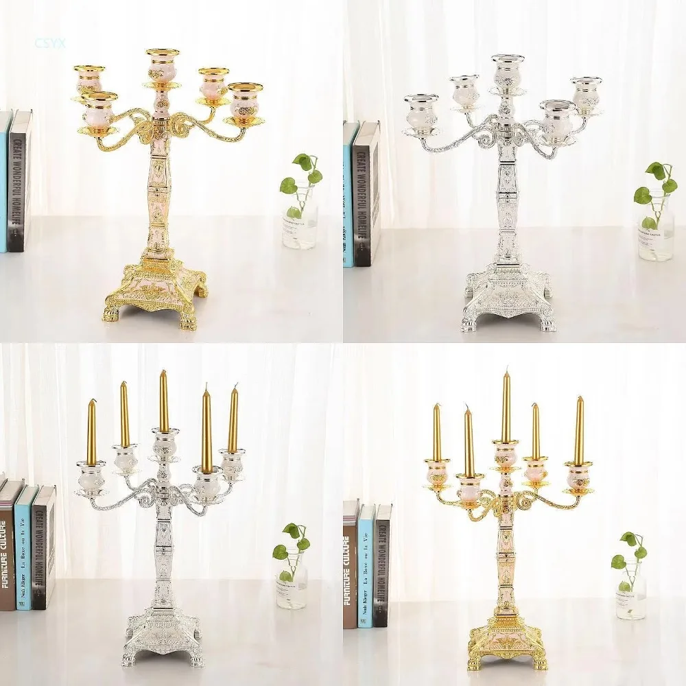Wholesale 5-Arm Vintage Alloy Candle Holder, Luxury Candelabra Decor for Hotel Home Wedding Prop