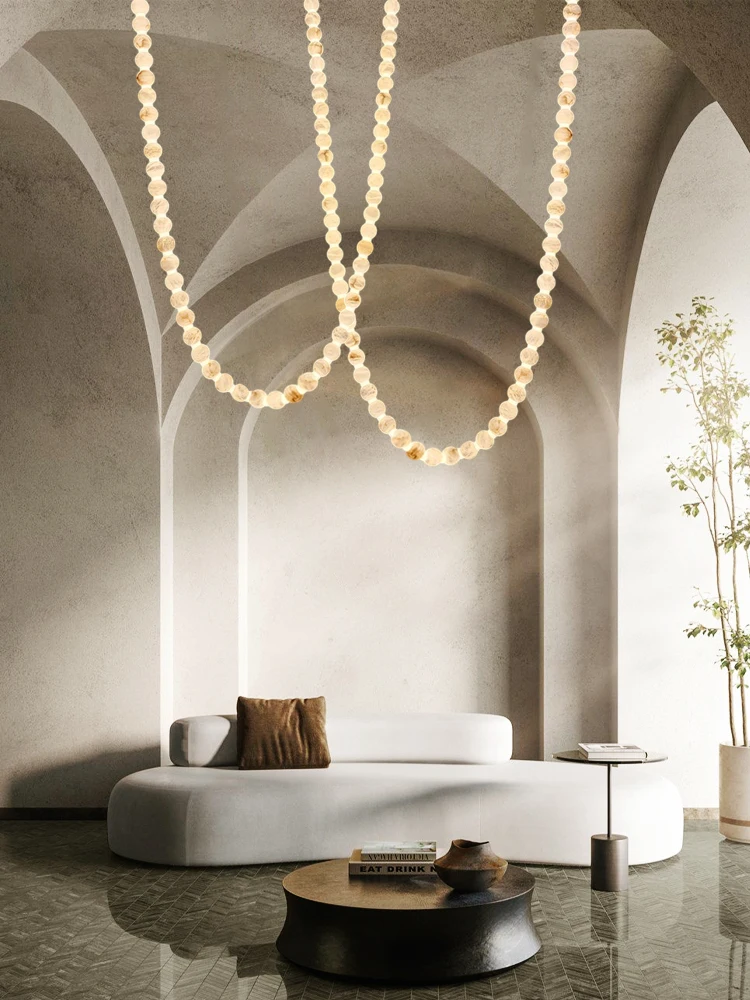 

6cm Marble Pearl Drop High Ceiling Pendant Light Alabaster Hanging Lamp Suspension Luminaire Lampen For Living Room Staircase