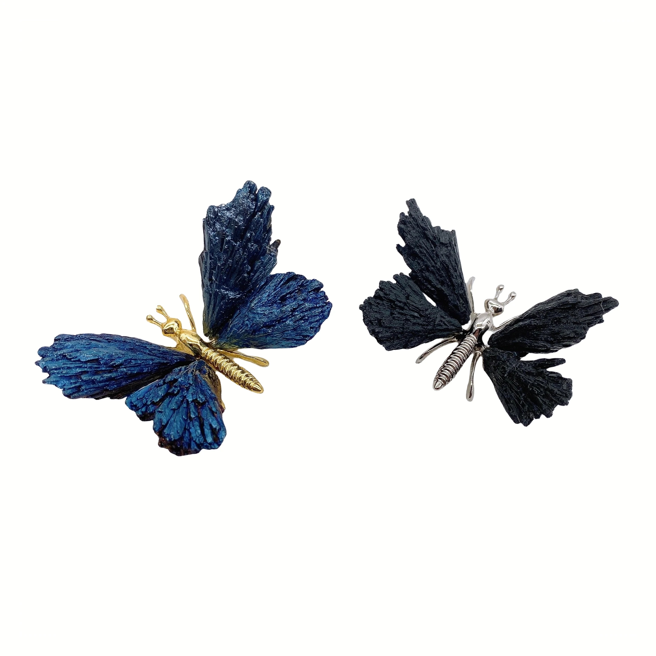 Natural Black Tourmaline Electroplating Butterfly Spar Crafts Color Plating Crystal Butterfly Animal Statue Ornaments Home Decor
