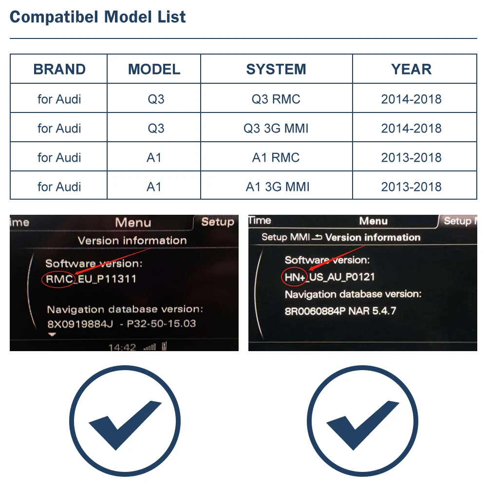 Road Top Wireless CarPlay Android Auto Interface for Audi A1 Q3 RMC 2013-2018, with AirPlay Mirror Link Car Play Functions